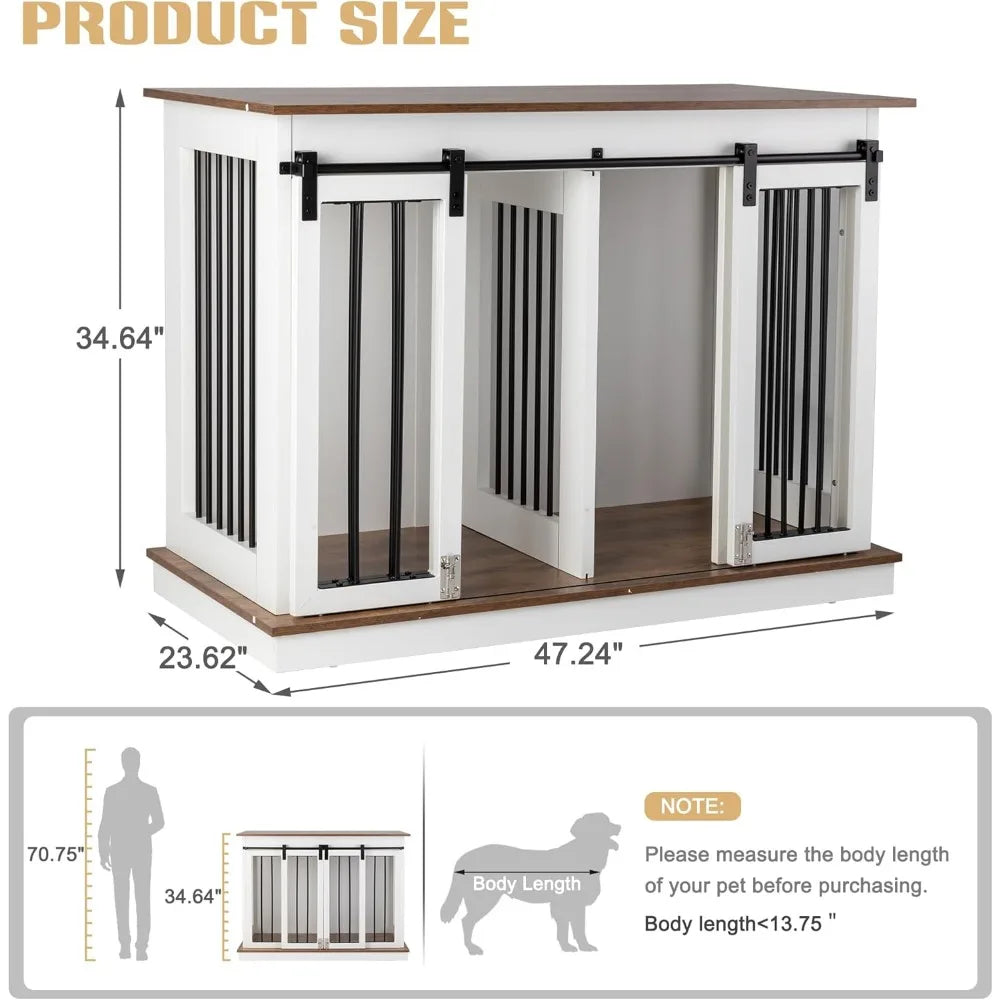 Dog Crate Furniture with Divider-Wooden Dog Kennel- Barn Doors- End Table- Indoor