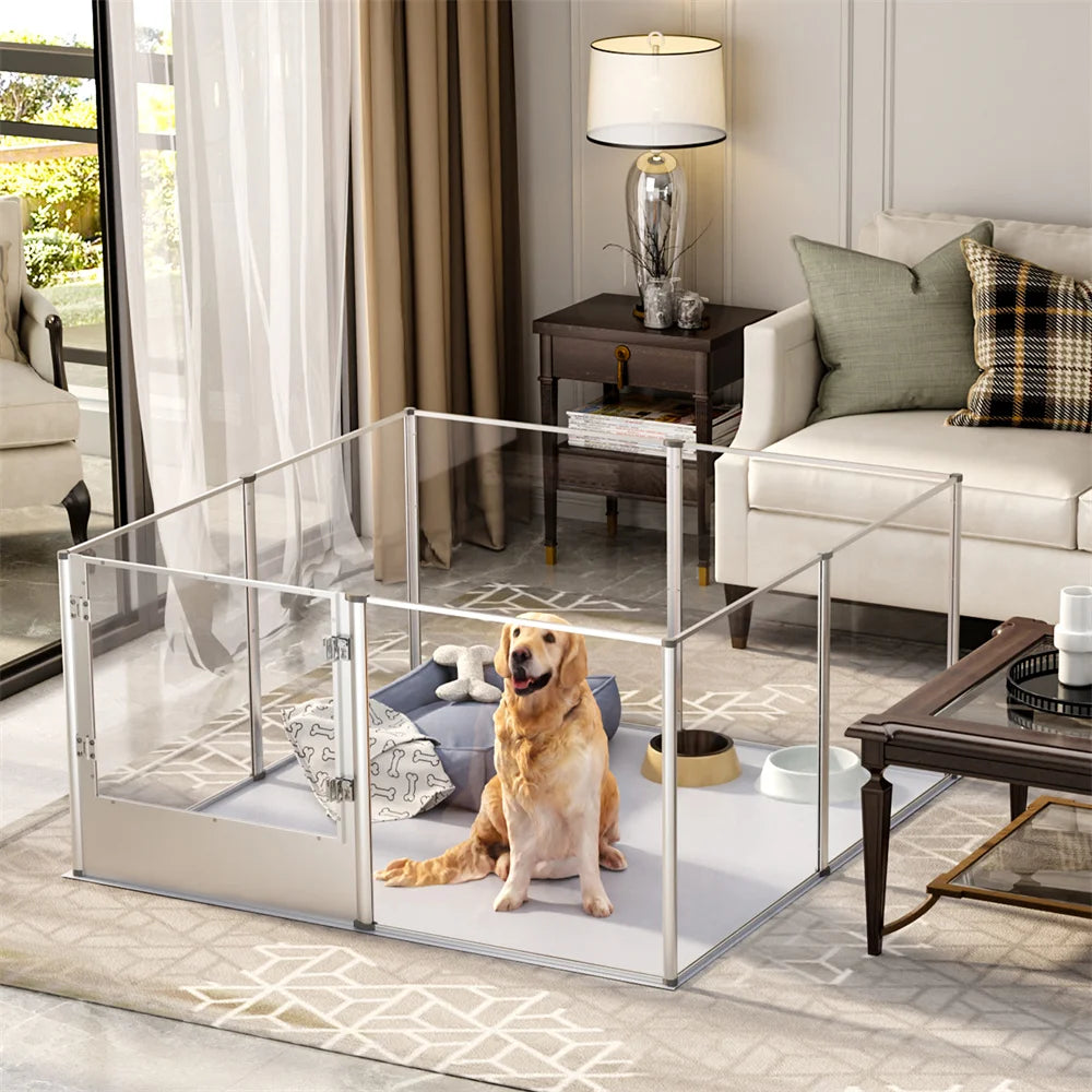 1Pc Acrylic Dog Playpen- Whelping Pen Box- Indoor Enclosure- Pet Clear Fence -Puppy Playpen with Waterproof Fertility Pad