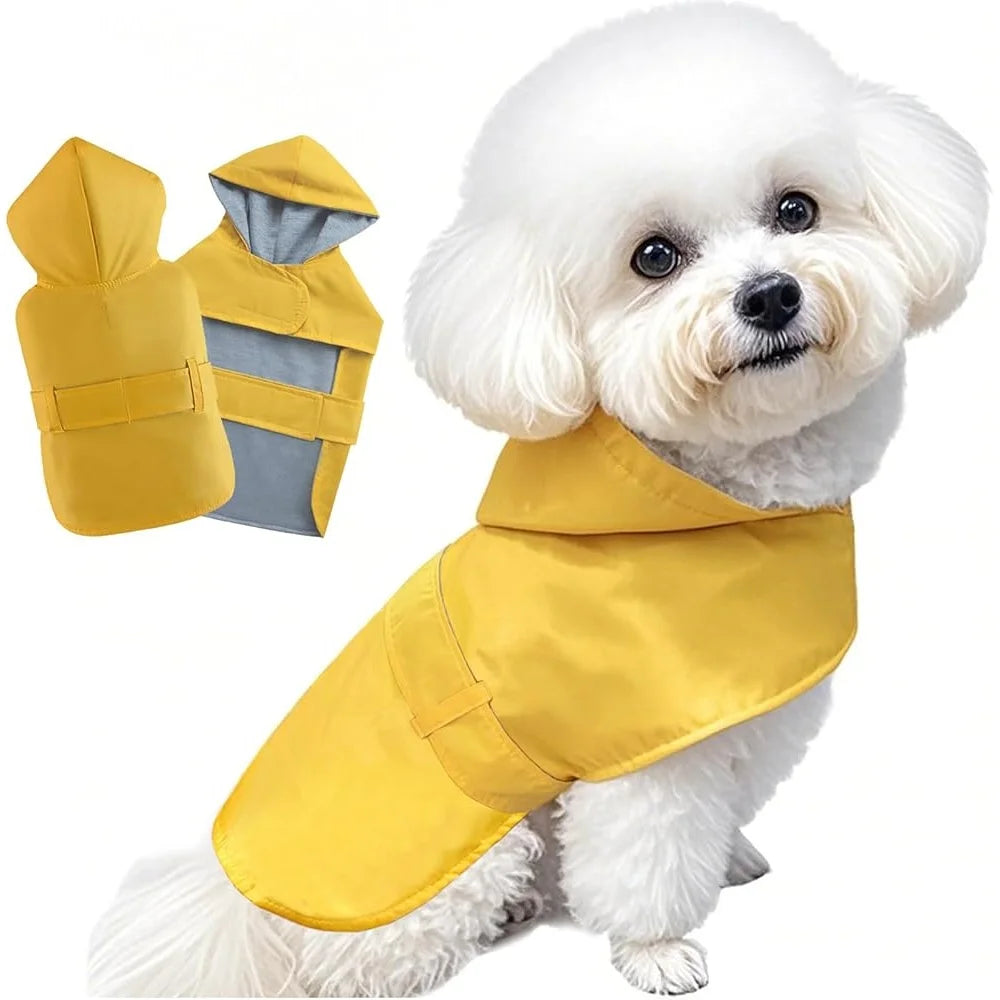 Small Medium Dog Raincoat Waterproof Adjustable Poncho Double Layer Hooded Leash Hole Comfortable Fit Lightweight