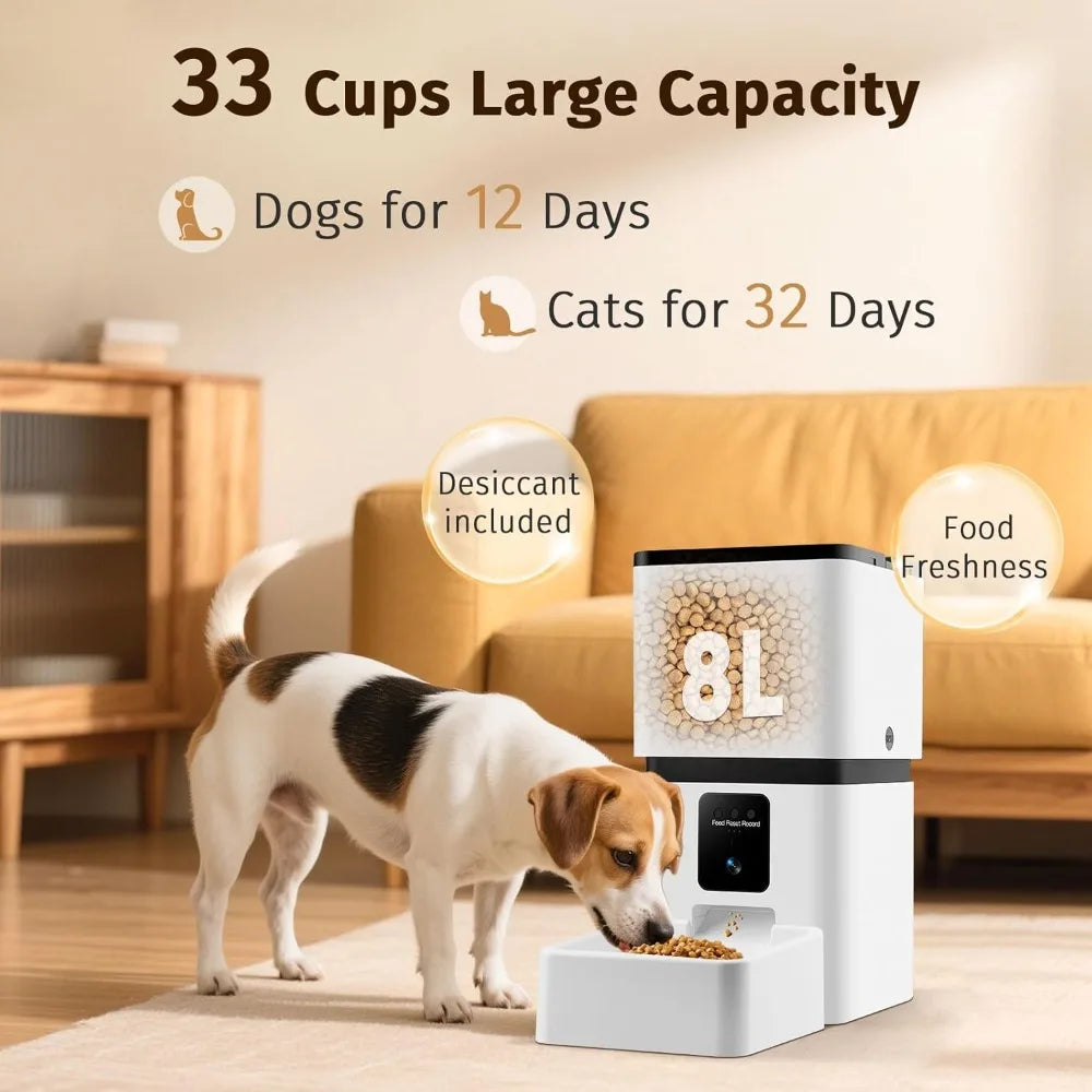 Automatic Dog Feeder with Camera WiFi- 5G App Control -Easy Setup Dog Food Dispenser - HD 1080P Video Recording Timed Pet Feeder