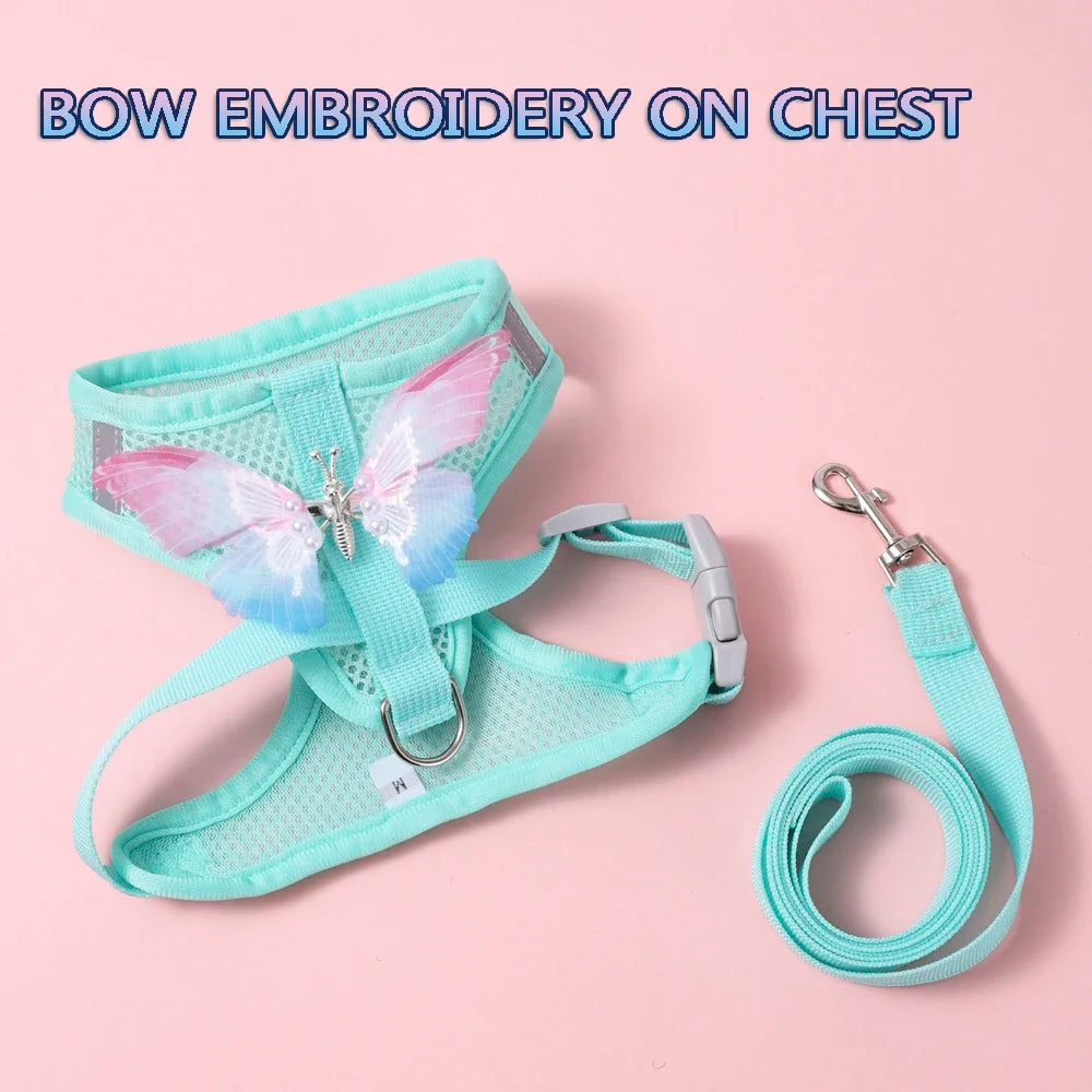 Cute Butterfly Breathable Dog Harness Set for Small Dogs- Vest-Leash