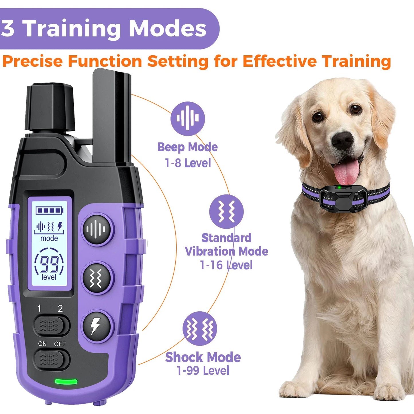 3300 Ft. Electric Dog Training Collar- Remote Control- Waterproof -Pet Behavior For 5lbs to 150lbs- Puppies- With Vibration Shock Beep