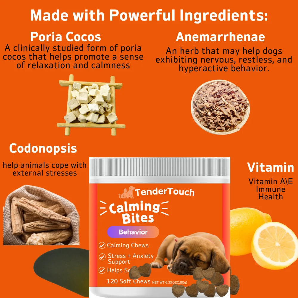 Calming Chews-120 Chews - 1 Pack(1 x 180g/6.35oz) 180g/6.35oz - Help Natural Dog Anxiety and Everyday Stress