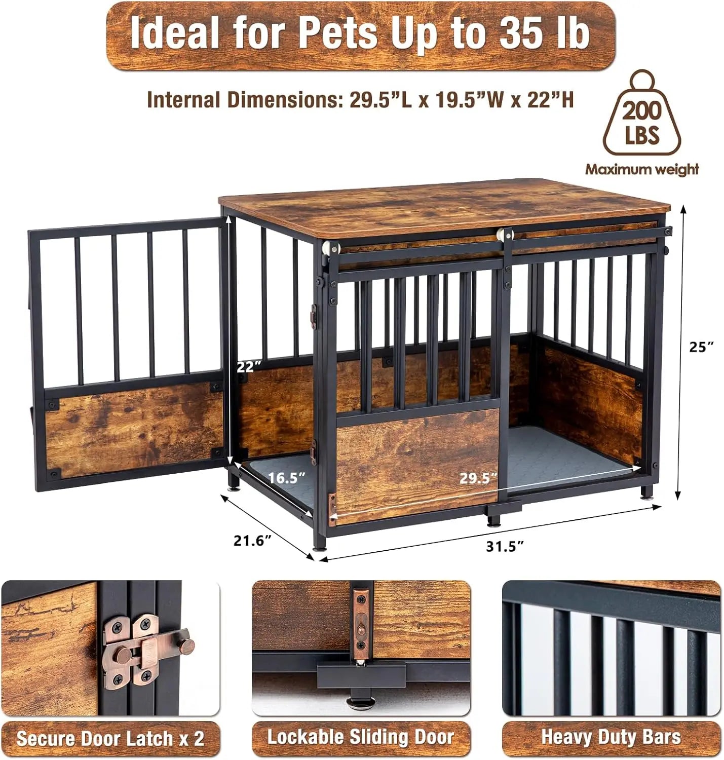 KOOPRO 32" Dog Crate Furniture with Cushion-- Wooden Heavy Duty Dog Kennel with Double Doors