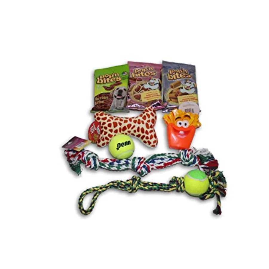 Good Dog Care Package-8 Items including 3 Treats- New Pet Gift box-Dog Toys