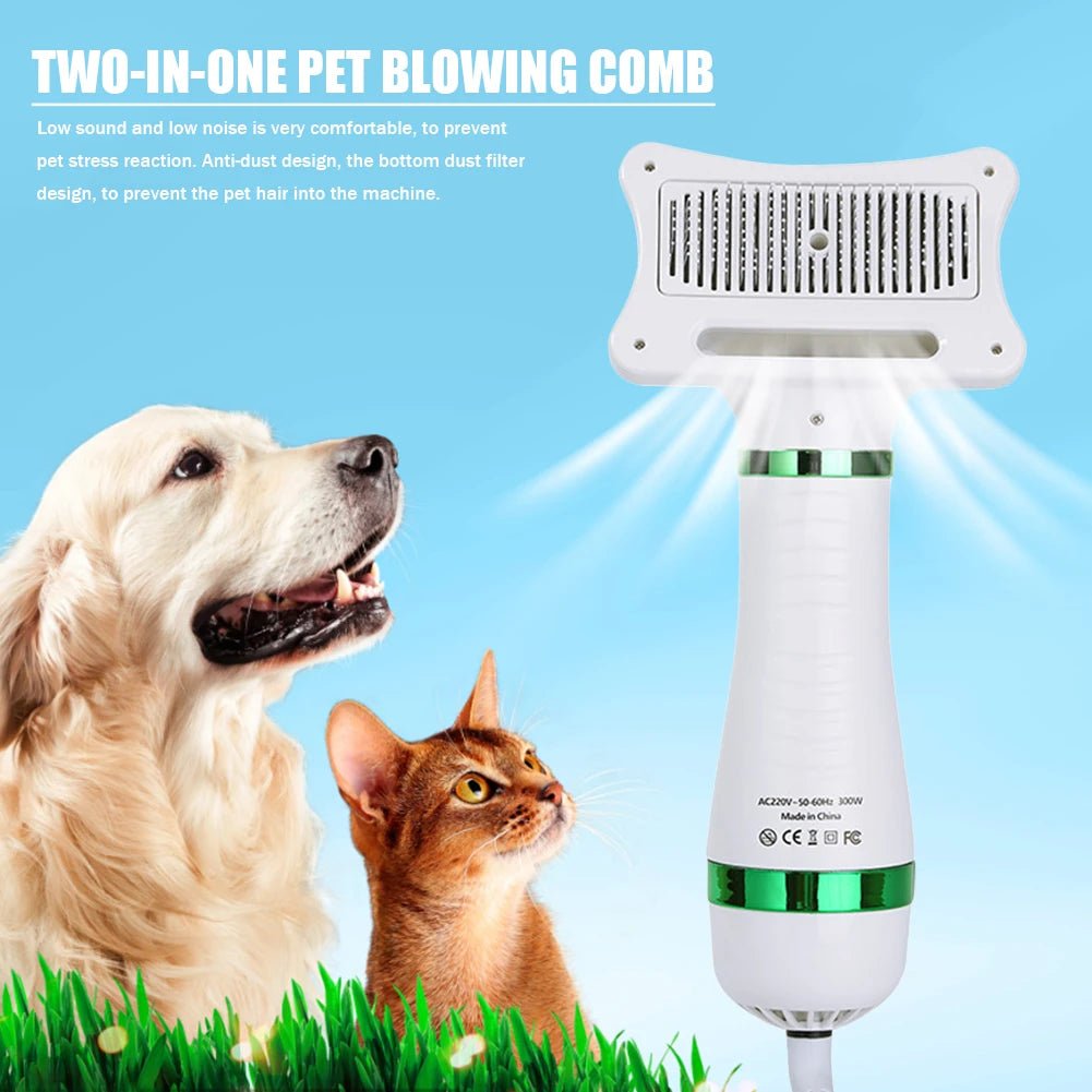 2 in 1 Portable Grooming Brush- Low Noise Dog Hair Dryer- Hair Removal Comb- Dust-Proof- for Small Medium Dogs