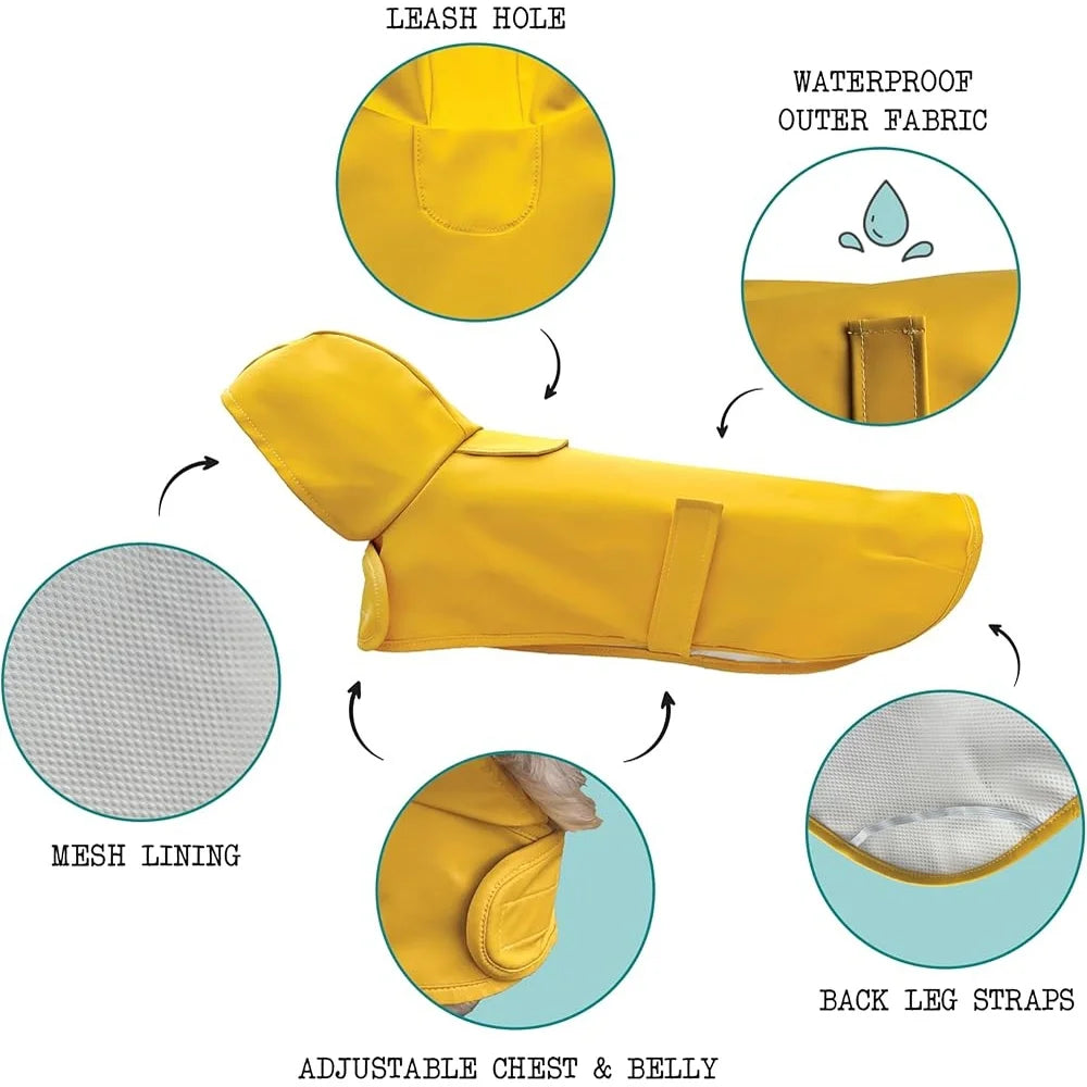 Dachshund Raincoat Long Dog Waterproof Jacket Adjustable Chest Belly Harness Access Windproof Weather Resistant Small Dogs
