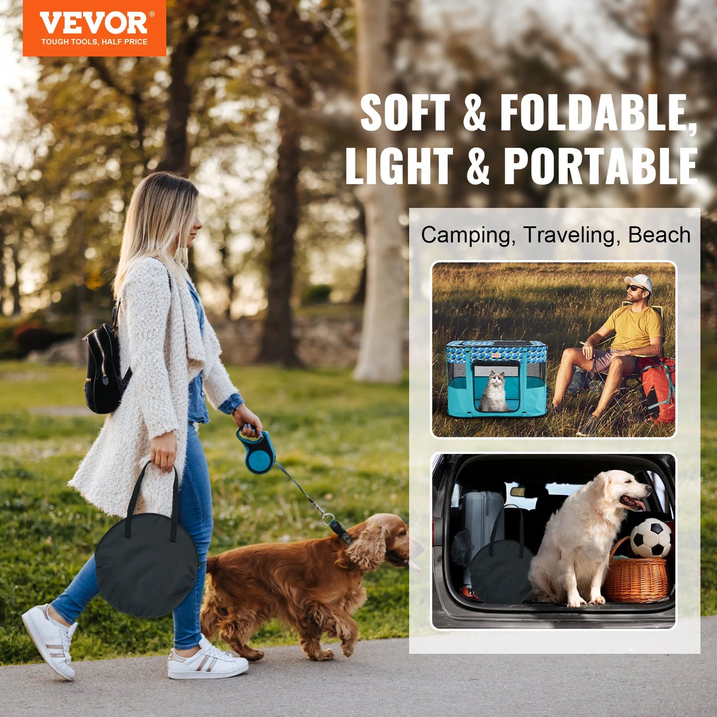 VEVOR Portable Foldable Pet Playpen Tent Crate- Waterproof Shelter for Dog- Indoor Outdoor Travel Camping