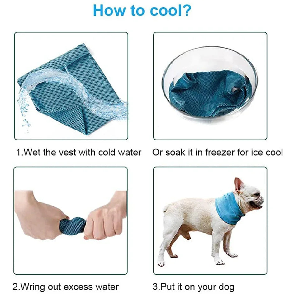 Summer Ice Dog Collar- Reusable Physical Instant Cooling Bandana with Leash- Holes Prevent Heat Stroke- Outdoor Breathable Pet Scarf