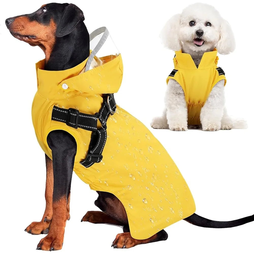 Waterproof Dog Raincoat with Harness Removable Hood Reflective Double Layer Jacket Small Medium Large Dogs Adventure Outdoor size S