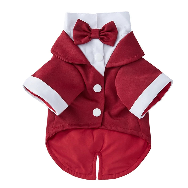 Pet Dog Tuxedo- Formal Pet Wedding Party Suit for Small Medium Dogs - Bow Tie Shirt- Gentleman Costume