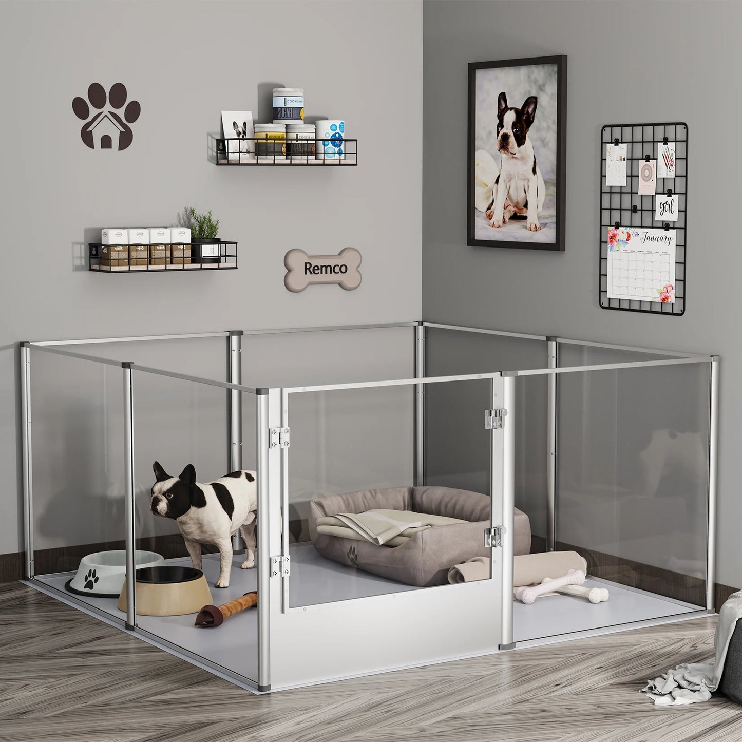 Acrylic Dog Playpen Fence -Pet Clear Exercise Play Pen -Whelping Box with Waterproof Fertility Pad