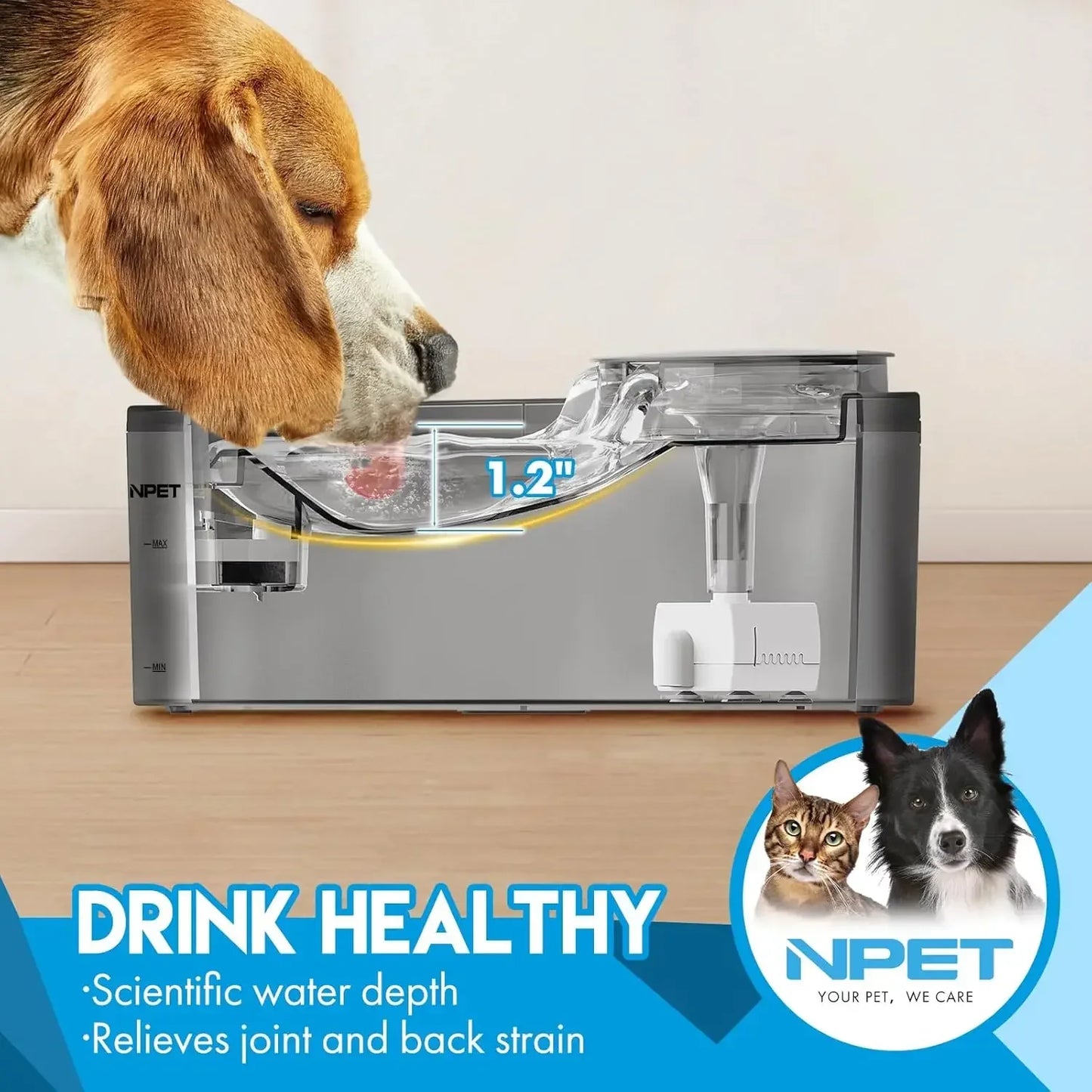 NPET DF10-SG Dog Water Fountain-1.3 Gallon/170oz/5L Large Automatic Dog Water Bowl with Splatter Guard