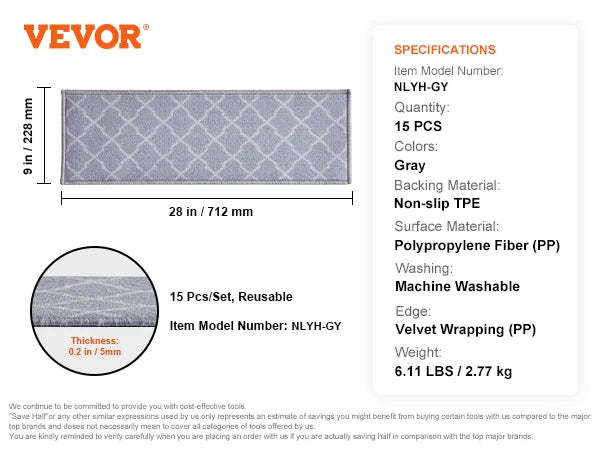 VEVOR Stair Treads Staircase Anti-Slip Mats- 28x9in and 30x8in Stair Carpet Treads- Soft Fabric- Noise proof Stair Mats- Machine Washable