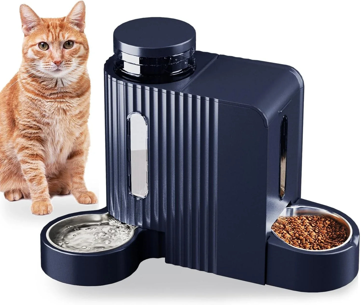 Automatic Gravity Pet Feeder- 1.8 Gallons-D Stainless Steel Bowls- Feeder and Water Dispenser Set