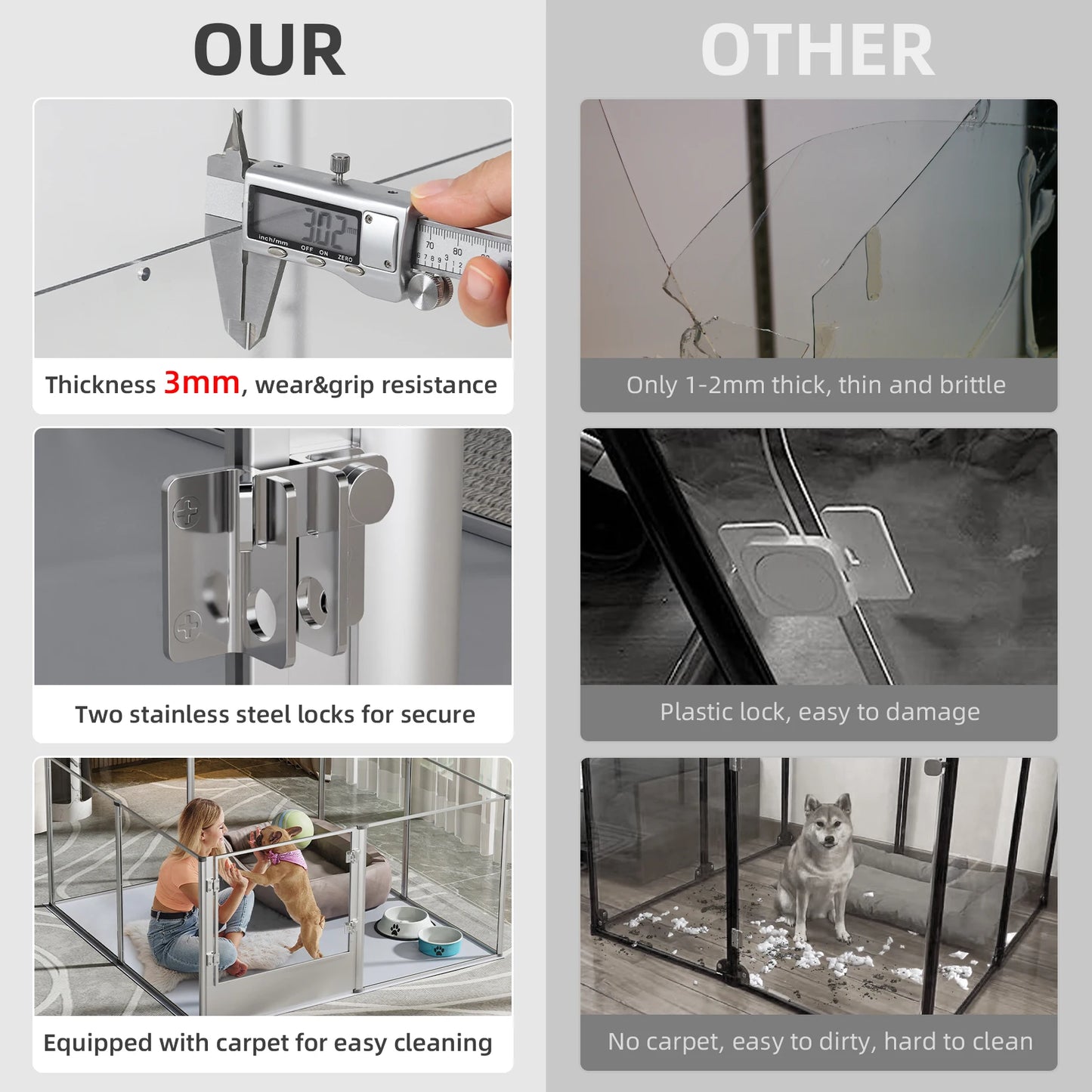 Acrylic Dog Playpen Fence -Pet Clear Exercise Play Pen -Whelping Box with Waterproof Fertility Pad