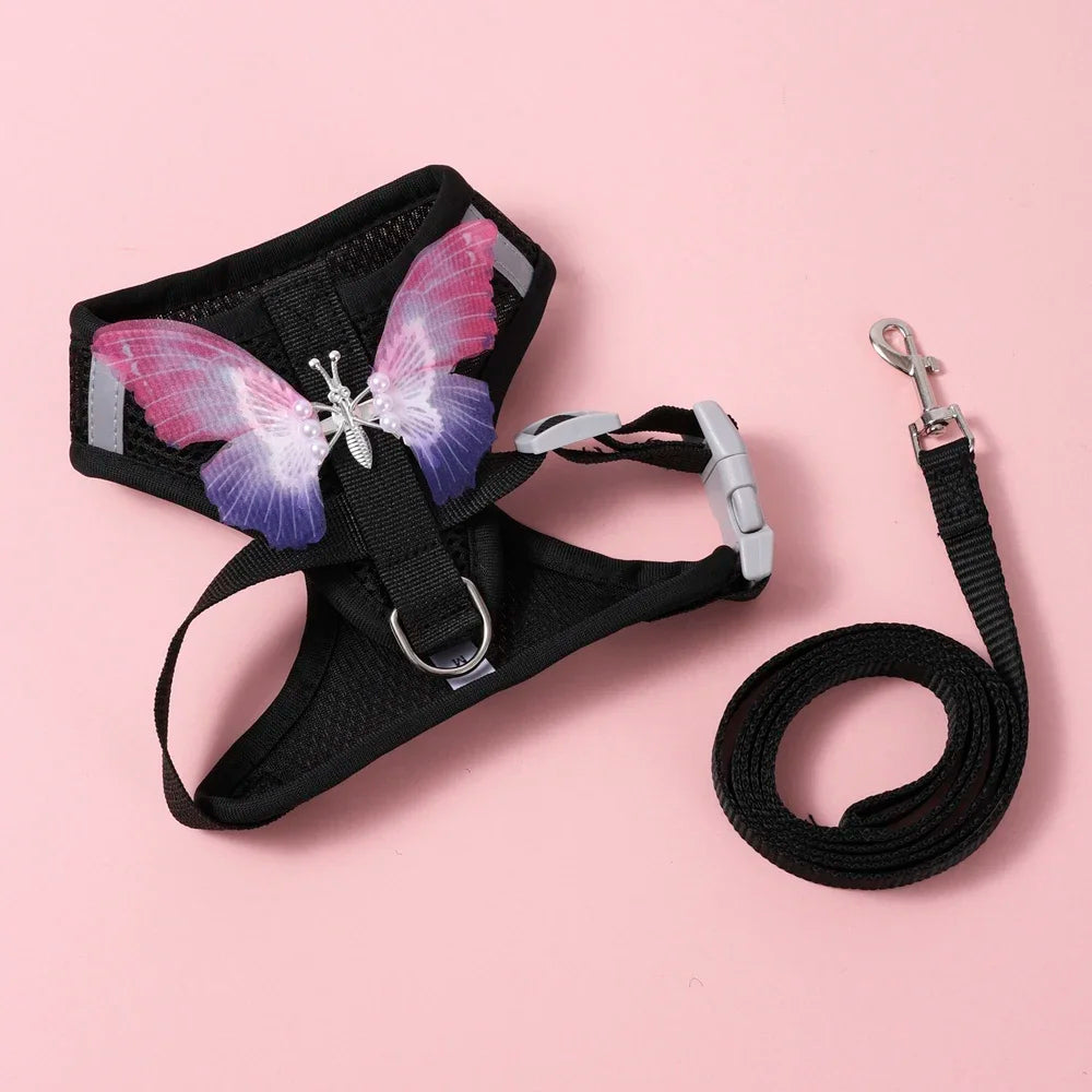 Cute Butterfly Breathable Dog Harness Set for Small Dogs- Vest-Leash