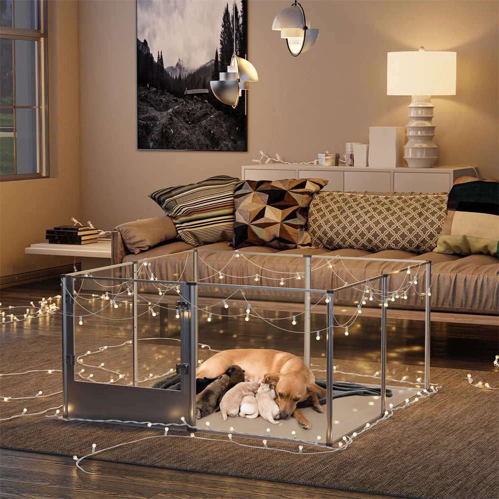 Extra Large Dog Playpen- Acrylic Enclosure with Waterproof fertility Pad- Pet Animal Bunny Ferrets Pet Whelping Box