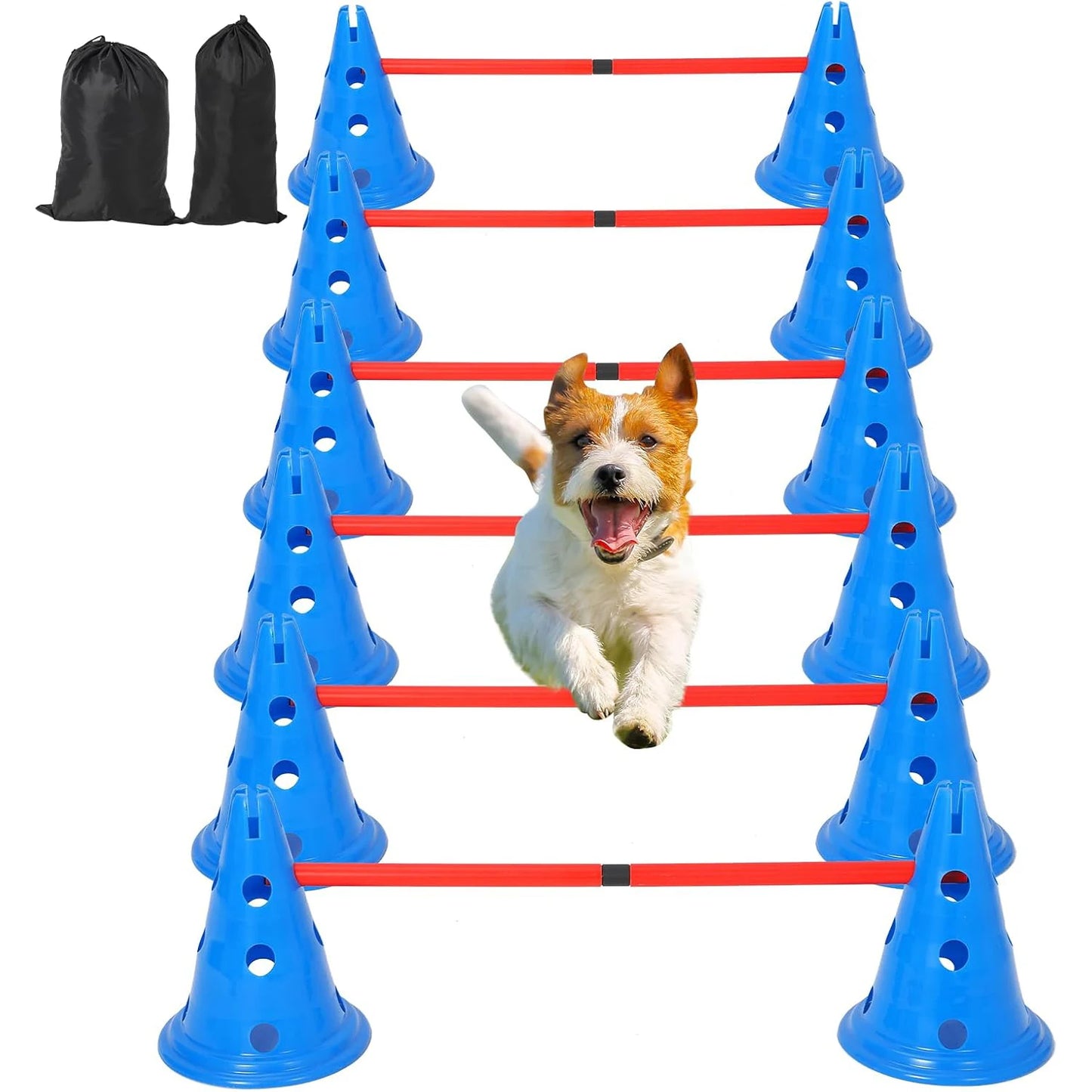 Dog Agility Hurdle Cone Set- Dog Agility Course- Backyard Set Includes 12 Agility Cones -6 Agility Rods Training Equipment