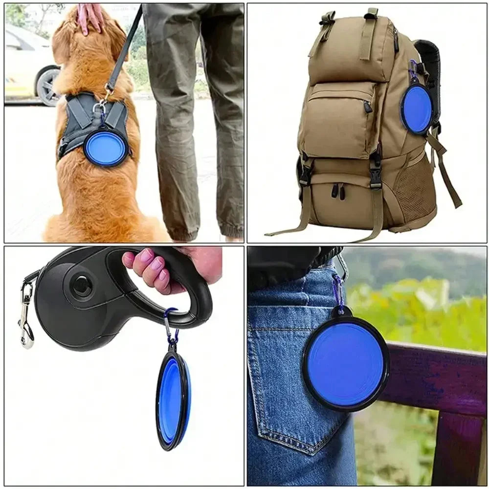 Folding Portable Silicone Dog Feeder Bowls- 2 In 1 Dispenser- Outdoor Travel- Food/Water Container-Pet Bowls/Feeding