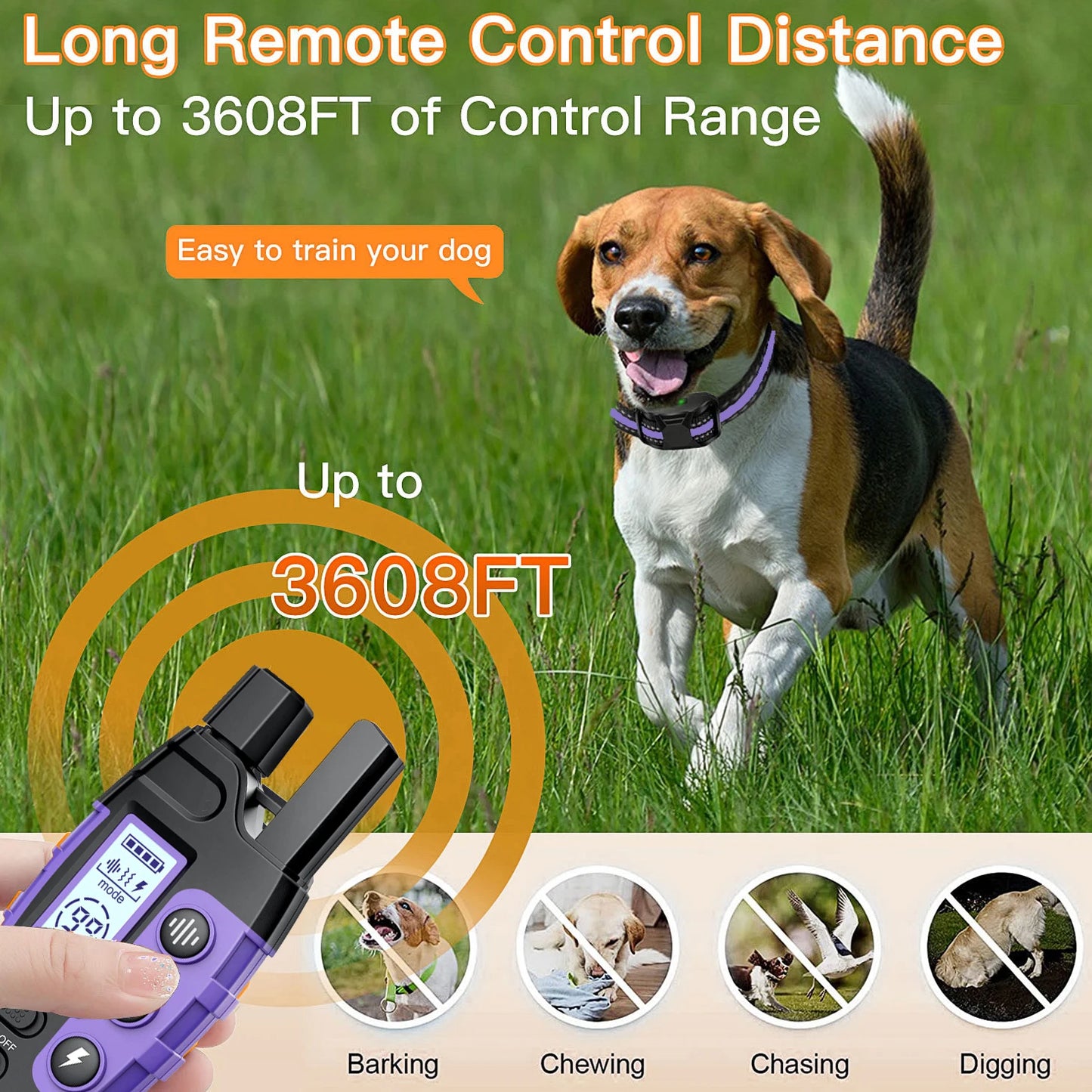 3300 Ft. Electric Dog Training Collar- Remote Control- Waterproof -Pet Behavior For 5lbs to 150lbs- Puppies- With Vibration Shock Beep