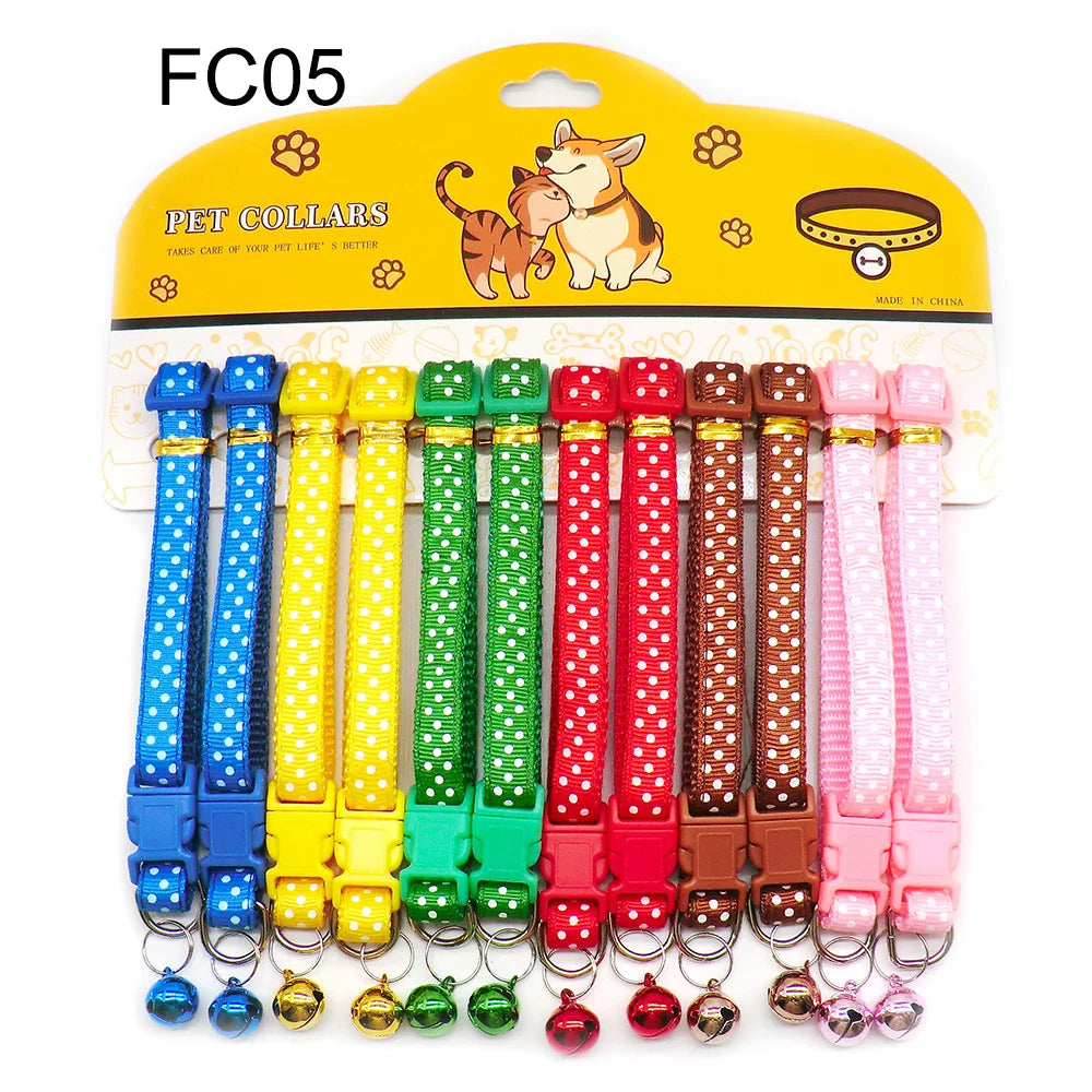 12Pcs Wholesale Mix Color Anti-Lost Dog Collars- Pet Cat Puppy Buckle Collar with Bell- 6 Colors Footprint