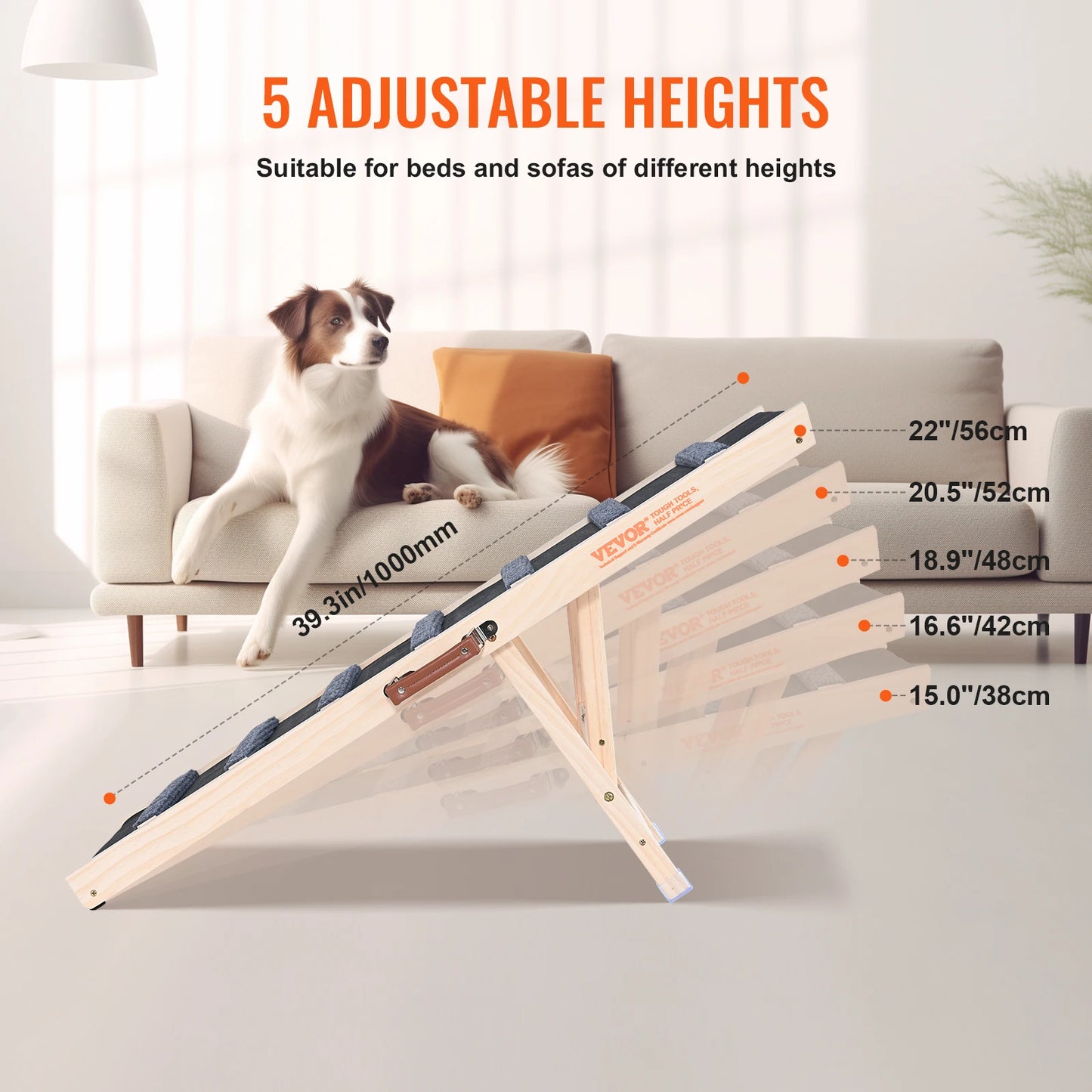 Dog Ramp- Folding Ladder- Anti-slip High Adjustable Wooden- Pet Ramp Removable for Small Dogs