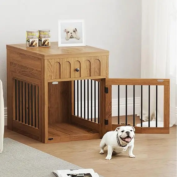 Dog Crate Furniture for Small Dogs, Wooden Dog Kennel with Drawer, Indoor Pet Crate End Table with 1.18-inch Tabletop, Decorative