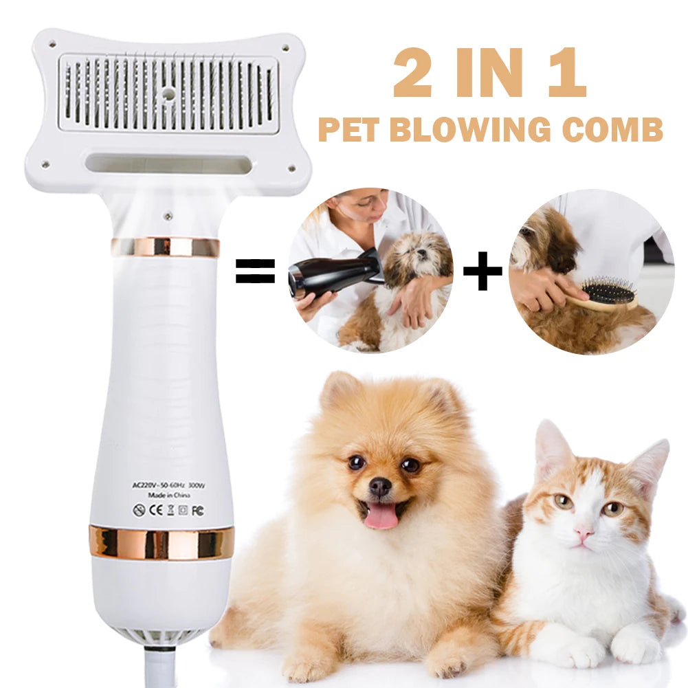 2 in 1 Portable Grooming Brush- Low Noise Dog Hair Dryer- Hair Removal Comb- Dust-Proof- for Small Medium Dogs