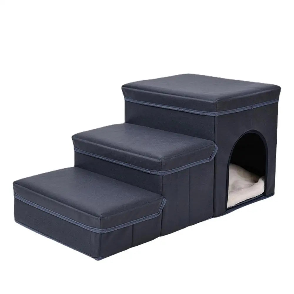 Foldable Dog Stairs- Portable with Storage Box -Heavy Duty Non-Collapsible Material Stairs
