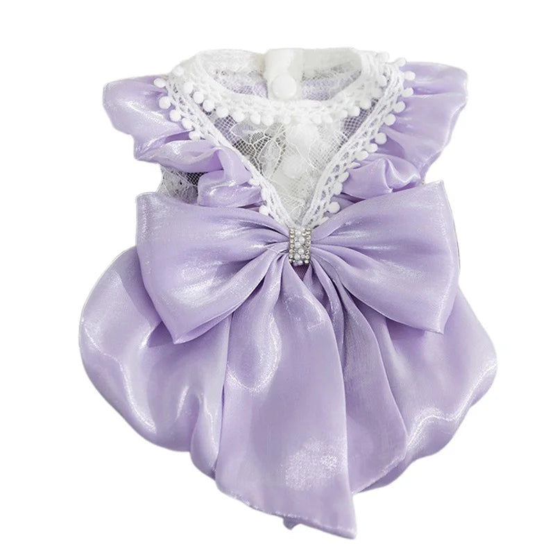 Adorable Small Dog Tutu Dress with Bowknot- Lace Princess Clothes Outfit- Apparel Female -Cute Pet Dress- Medium