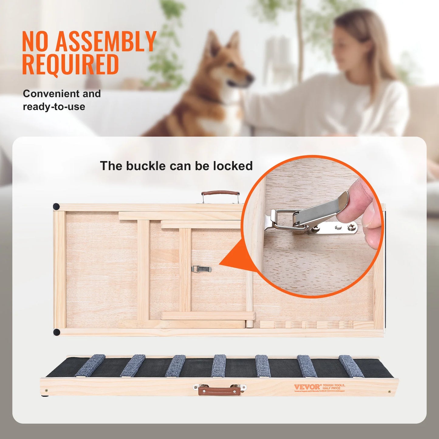 Dog Ramp- Folding Ladder- Anti-slip High Adjustable Wooden- Pet Ramp Removable for Small Dogs