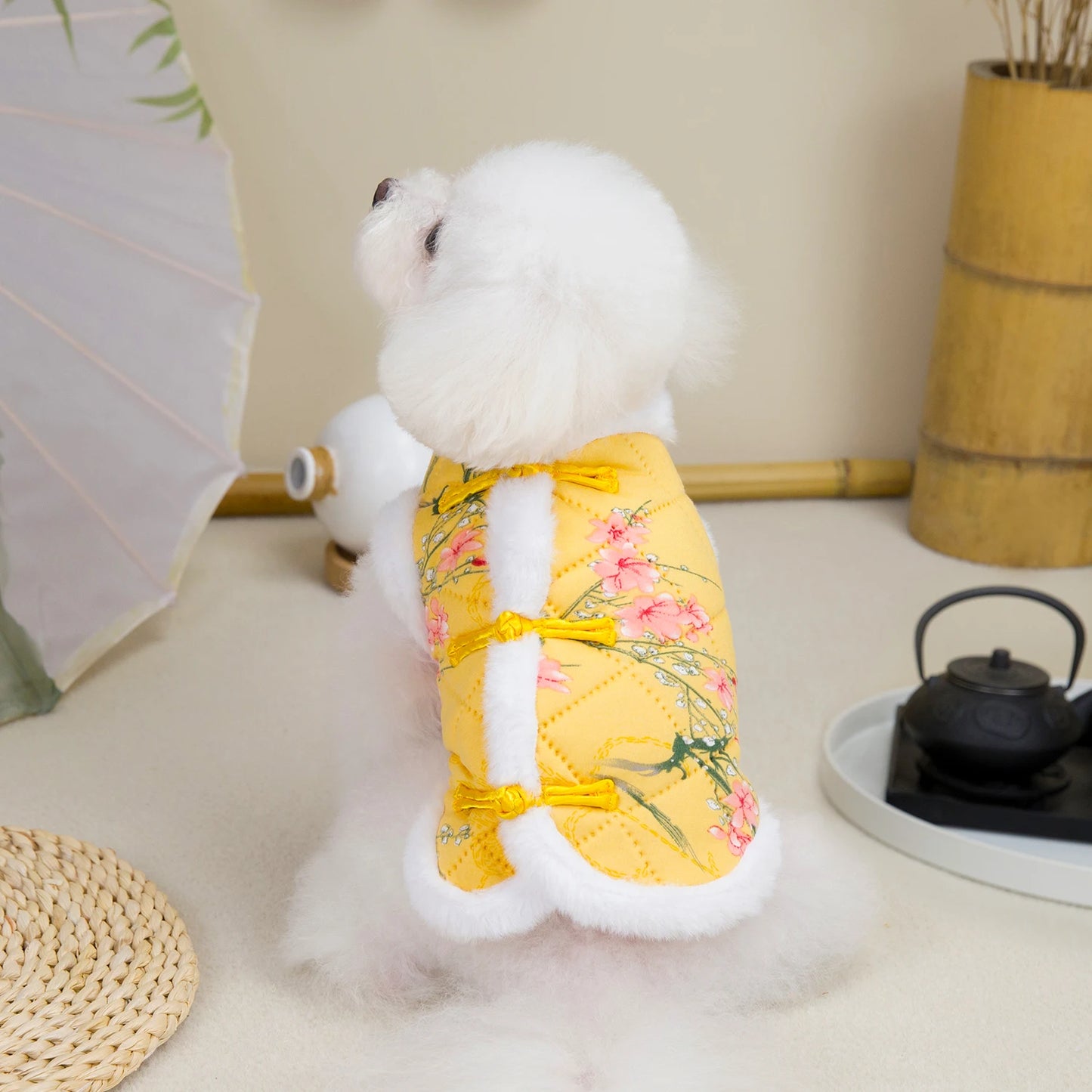 New Year Chinese Style Dog Tang Suit- Warm Pet Vest Clothes- Festival Small Dogs Winter Jacket - Costume/Apparel