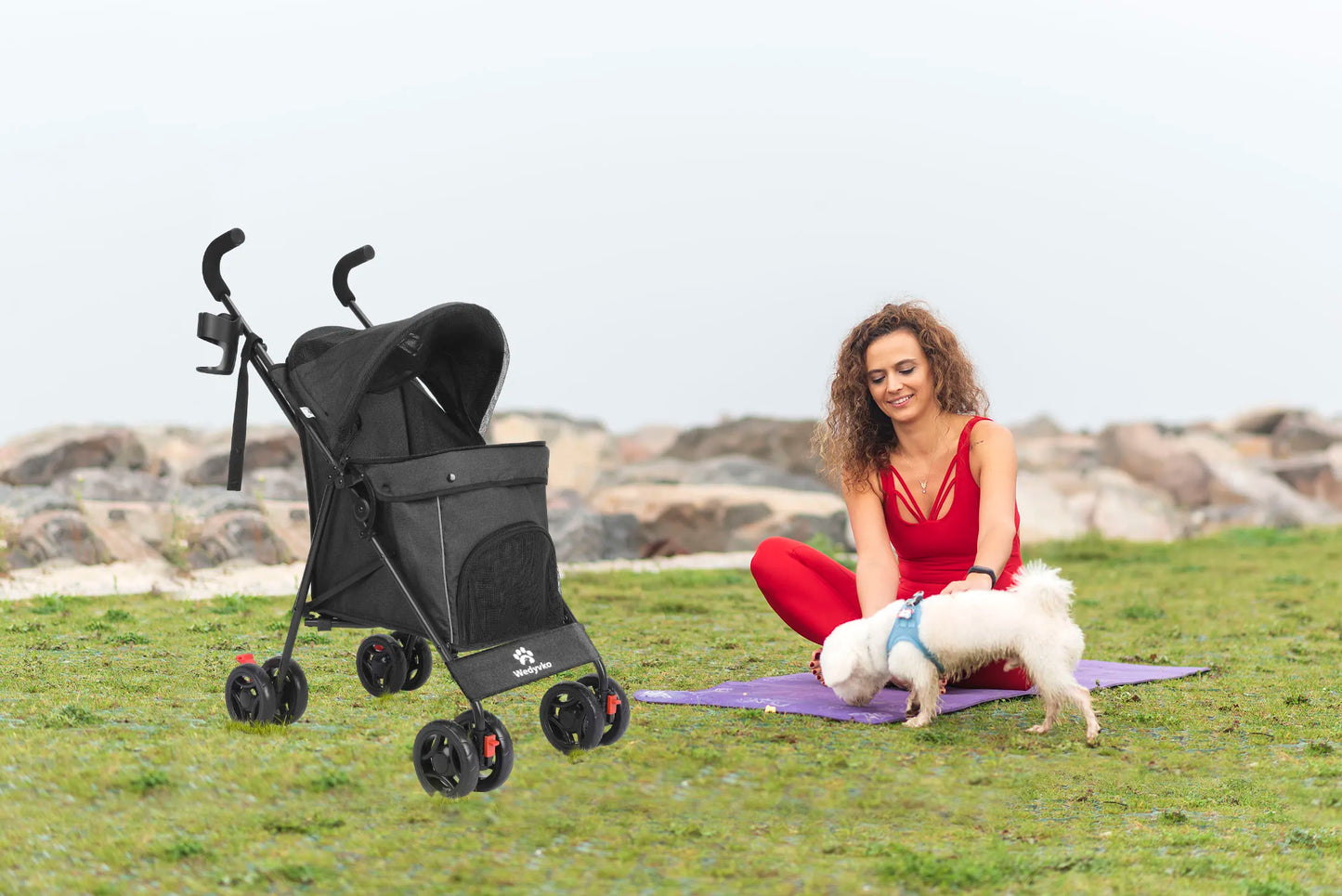 Pet Dog Stroller- 4 Wheels -Puppy Stroller Rotate with Brakes -Storage