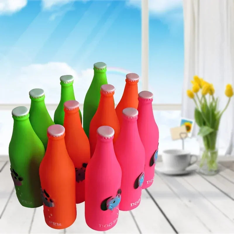 New Squeaky Dog Toys- Silicone Beer Bottles- Chew Toys for Dogs