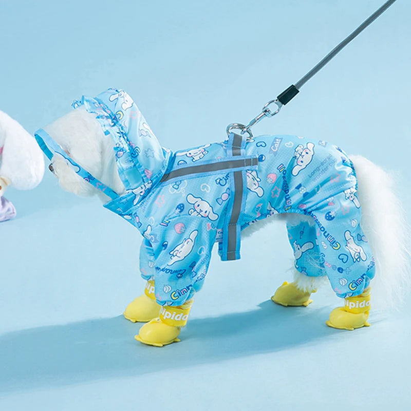 Cinnamoroll Pet Raincoat Waterproof Hood 4 leg Rain Jacket for Dogs of all Sizes - Keep Your Pup Dry and Stylish