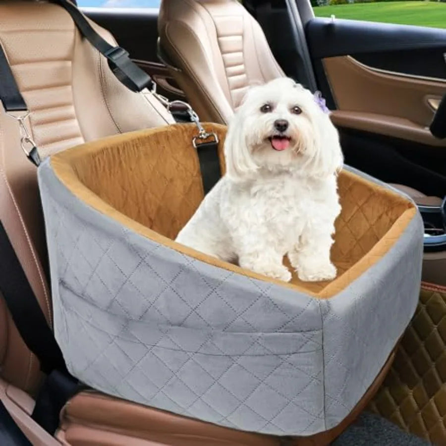 Dog Brown Car Seat- for Small Medium Dogs- Detachable- Washable-Booster Seat- Under 30lbs-Storage Pock-Pet Car Seat