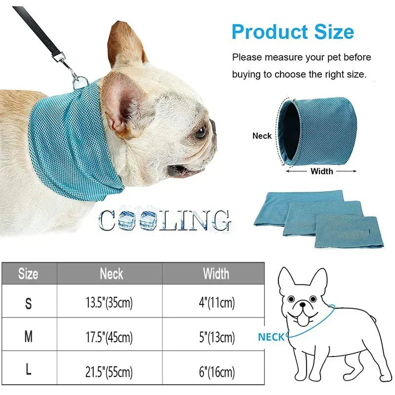 Summer Ice Dog Collar- Reusable Physical Instant Cooling Bandana with Leash- Holes Prevent Heat Stroke- Outdoor Breathable Pet Scarf