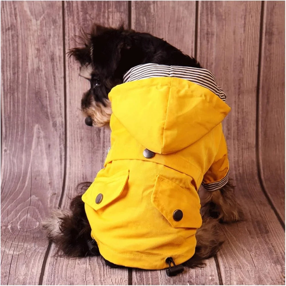 Dog Raincoat Waterproof Jacket with Hood Comfortable Four Leg Design Stylish Rain Gear Small Dogs Machine Washable Pockets size S