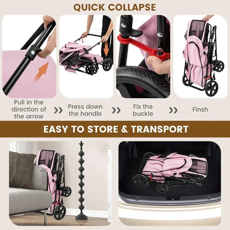 Dog Stroller with 2 Detachable Carrier Bags, Travel Carrier for Small Medium Cats Dogs Puppies, Foldable Stroller with Storage P