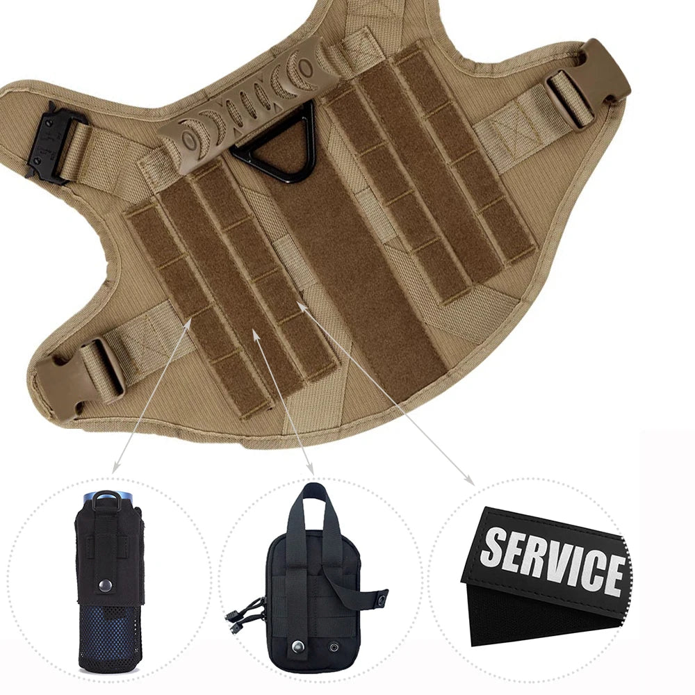Military Dog Harness Leash Bags Set- Pet Tactical Vest Harnesses- Walking Training Hunting For Large Dogs German Shepherd
