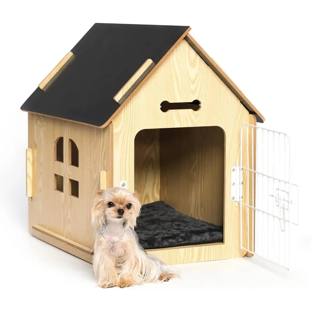 Doghouse Comfortable Wooden Design Dog House Crate for Dogs- Small Indoor Bed - Vented- Raised Floor