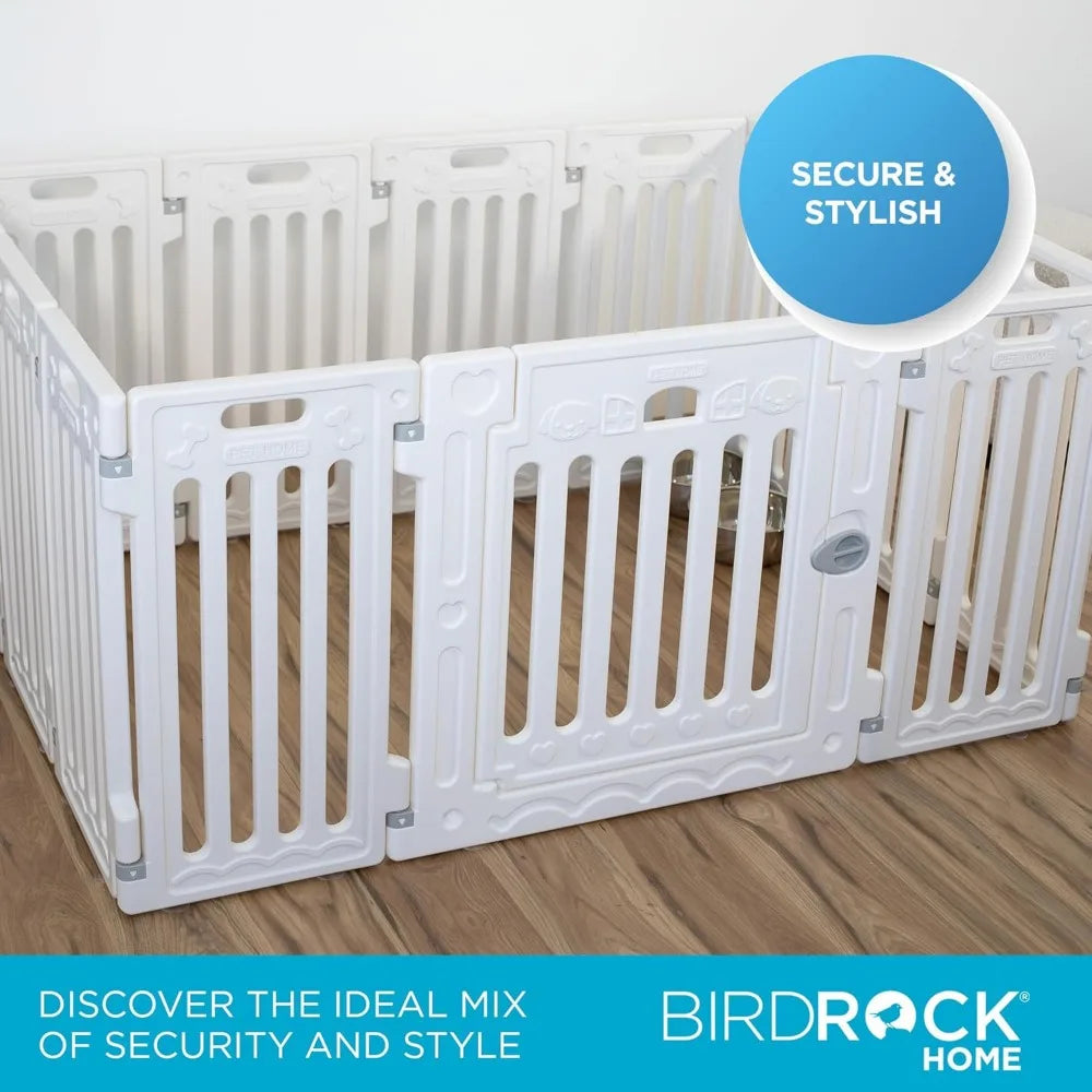 Dog Playpen w/Door, 12 Panel, 25.6in H | Strong Plastic, Non-Slip Puppy Playpen, Secure Pet Gate | Indoor Outdoor Fence