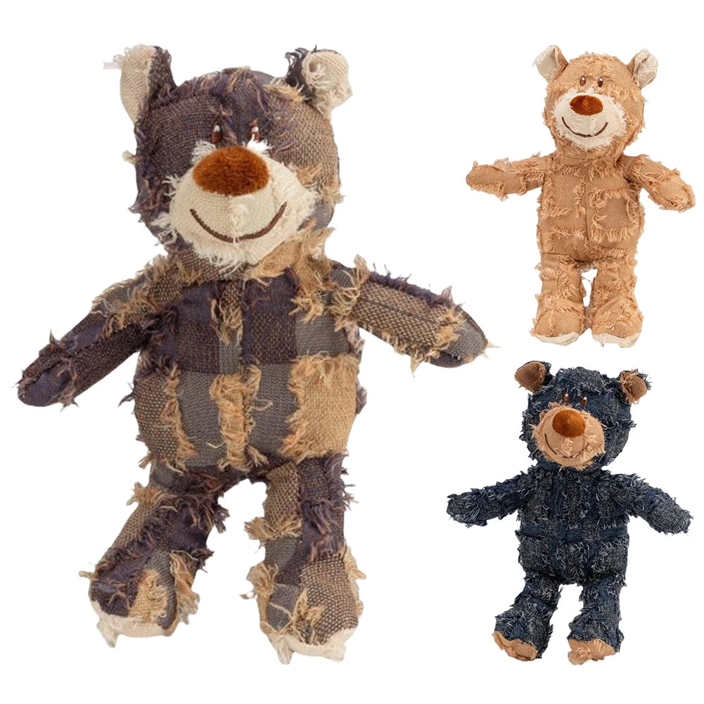 Squeaky Plush Bear Toy -Indestructible Dog Toys- Interactive Plush Dog Toys for Small Medium Large Dogs