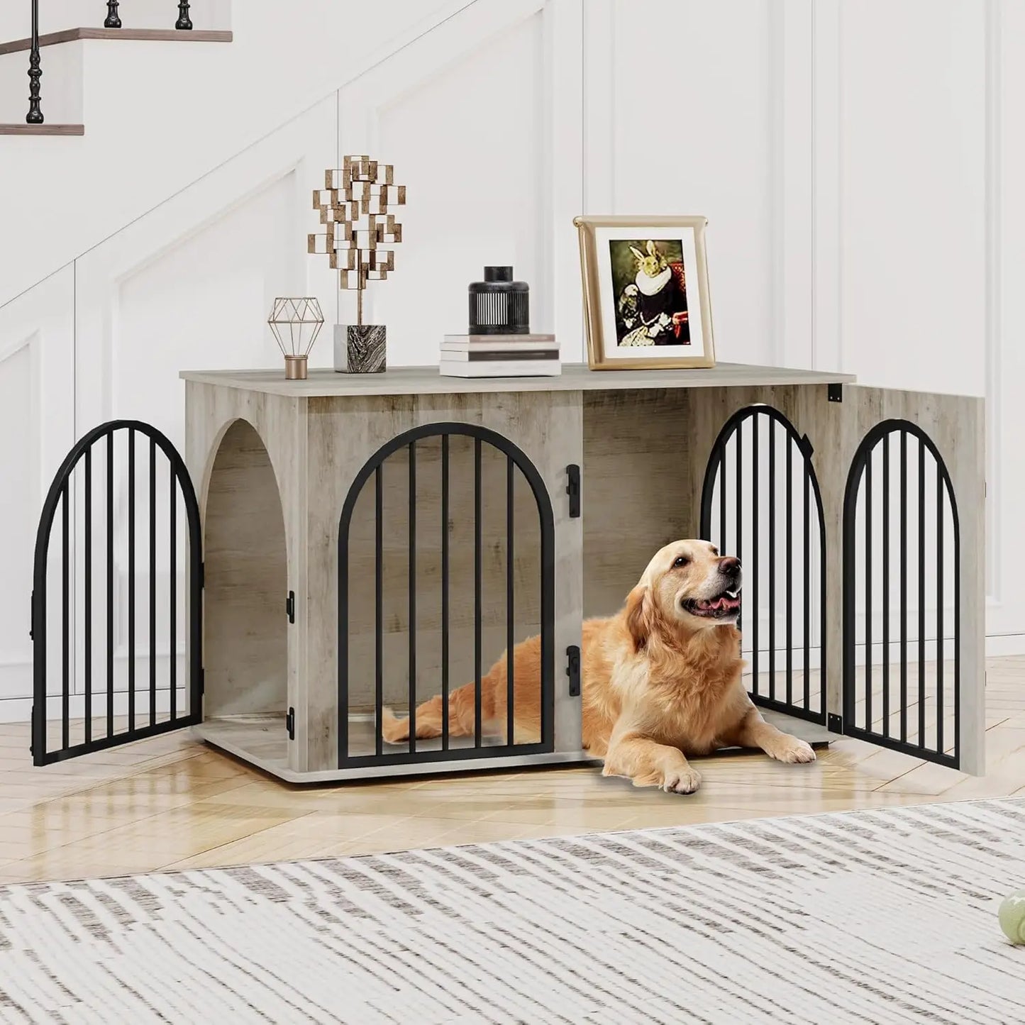 39.4" Wooden Dog Crate Furniture TV Stand- Indoor Dog Kennel for Small/Medium/Large Dogs- End Side Table Dogs Crates- Anti-Chew