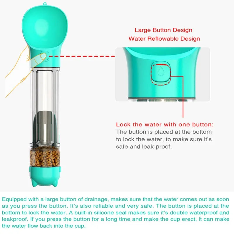 300 ml/500 ml Dog Water Bottle- 4 in 1 Portable Water Bowl Dispenser with scoop- Dog Whistle- Poop Scoop- Food Container