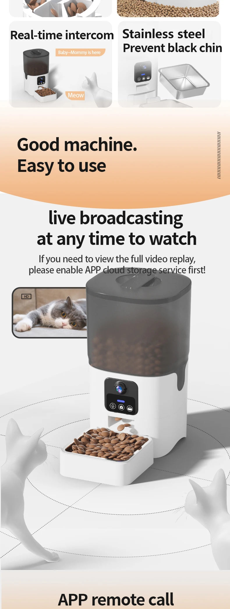 PAPIFEED cat automatic feeder visual cat food dog food wifi intelligent timed quantitative pet food dispenser 6L video model cat