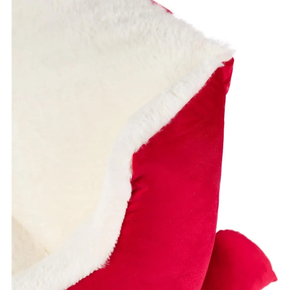 Holiday Sleigh Dog Bed, Red Velvet with Natural Color Faux Fur, Indoor and Outdoor Dog Bed, Holiday Themed Pet Beds