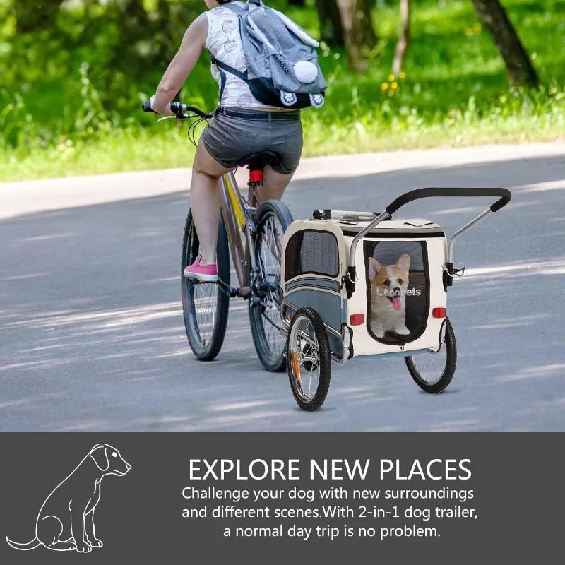 2 in1 Pet Bicycle Trailer with a 6" Stroller Wheel Suitable for Small and Medium Dogs Carrier Up to 66/88 LBS Easy Folding Cart