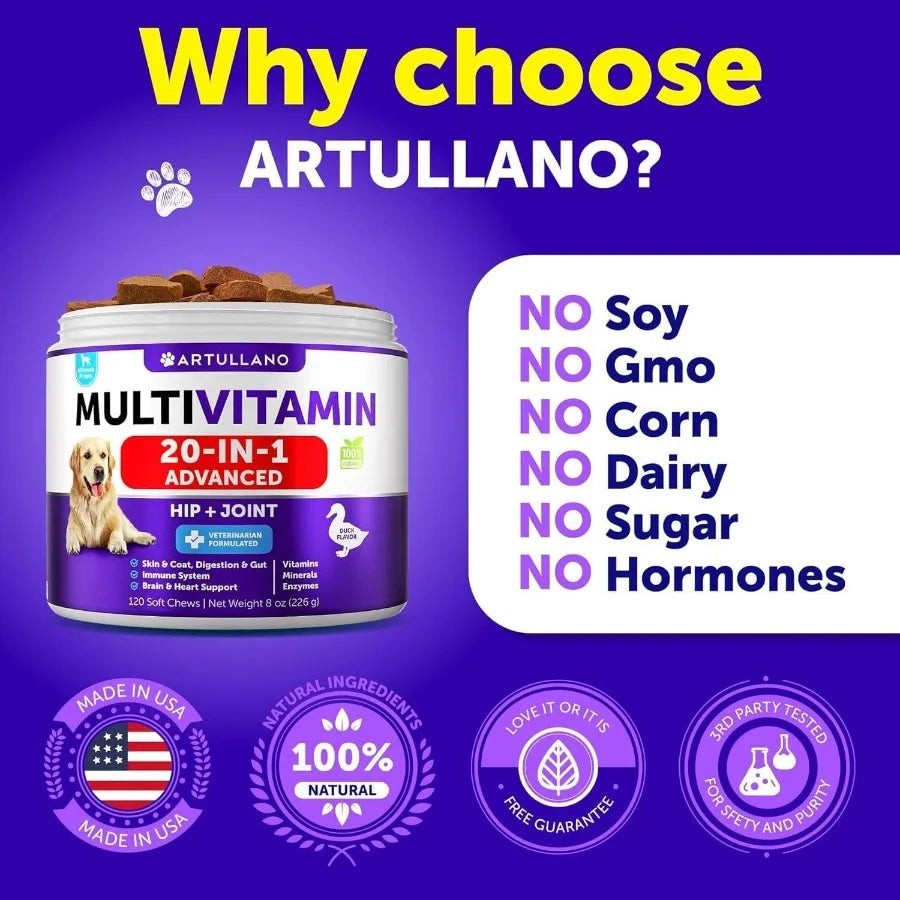 Dog Multivitamin Chewable with Glucosamine 20 in 1 Dog Vitamins and Supplements Senior Puppy Multivitamin for Dogs
